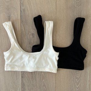 Set of 2 ARQ Wide Strap Bras - Black & Cotton - Small
